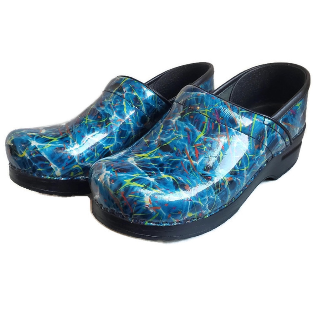DANSKO Patent Leather Colorful Blue Clogs Size 38